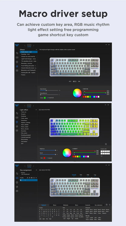 AULA F87Pro Mechanical Keyboard 2.4g/USB/Bluetooth Tri Mode Wireless 87 Key 5 Layer Silencing Filling Suitable For Gaming + Typing