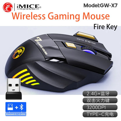 Rato Sem Fios Bluetooth Recarregável para Computador, Rato Gamer Ergonómico com Retroiluminação RGB, Silencioso, para PC