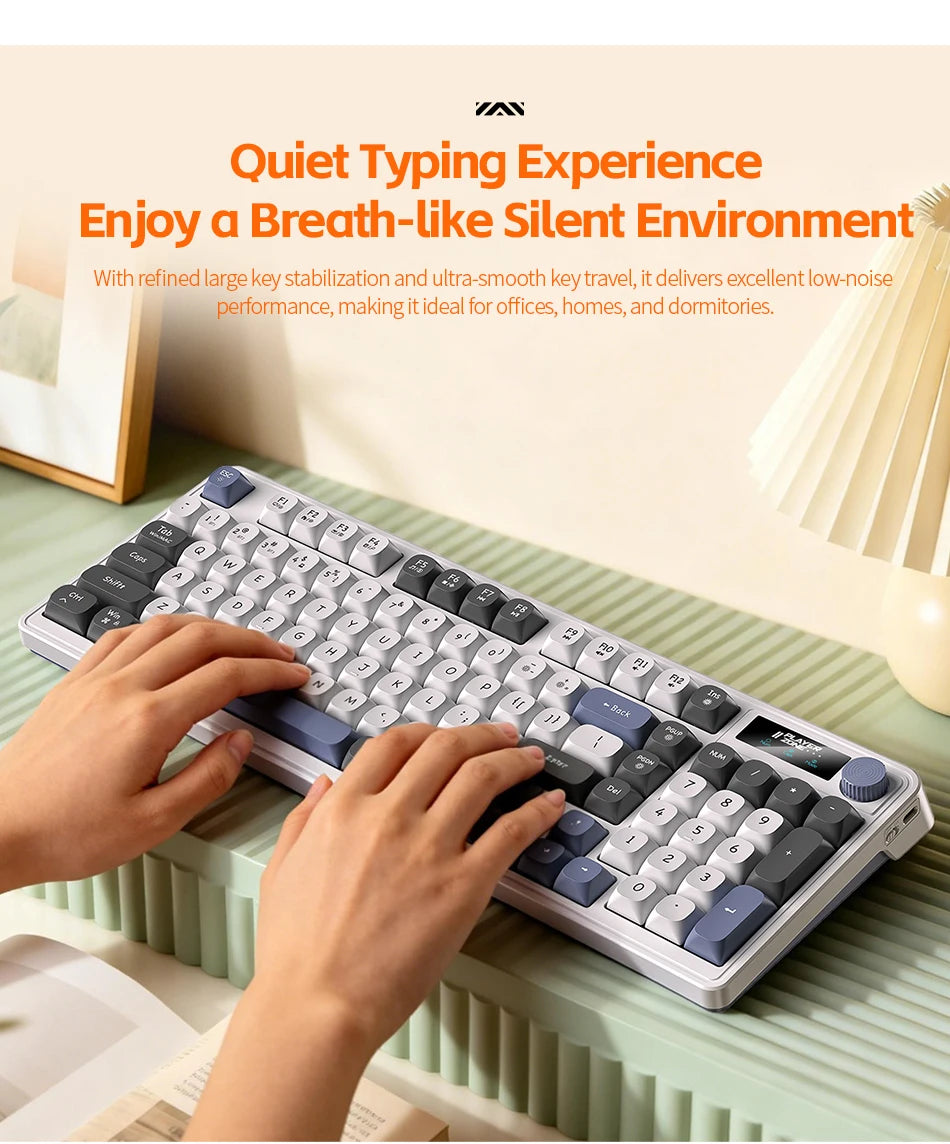 98 key Wireless Keyboard Knob Control BT/2.4g/Wired, RGB LED Backlight Display, 2000mA Battery for PC/Laptop