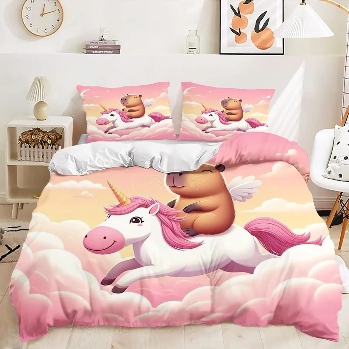 4 Cartoon Capybara Duvet Cover Pillowcase Capybara Bedding Set Adult Boy Girl Bedroom Decoration Children Single Double Size