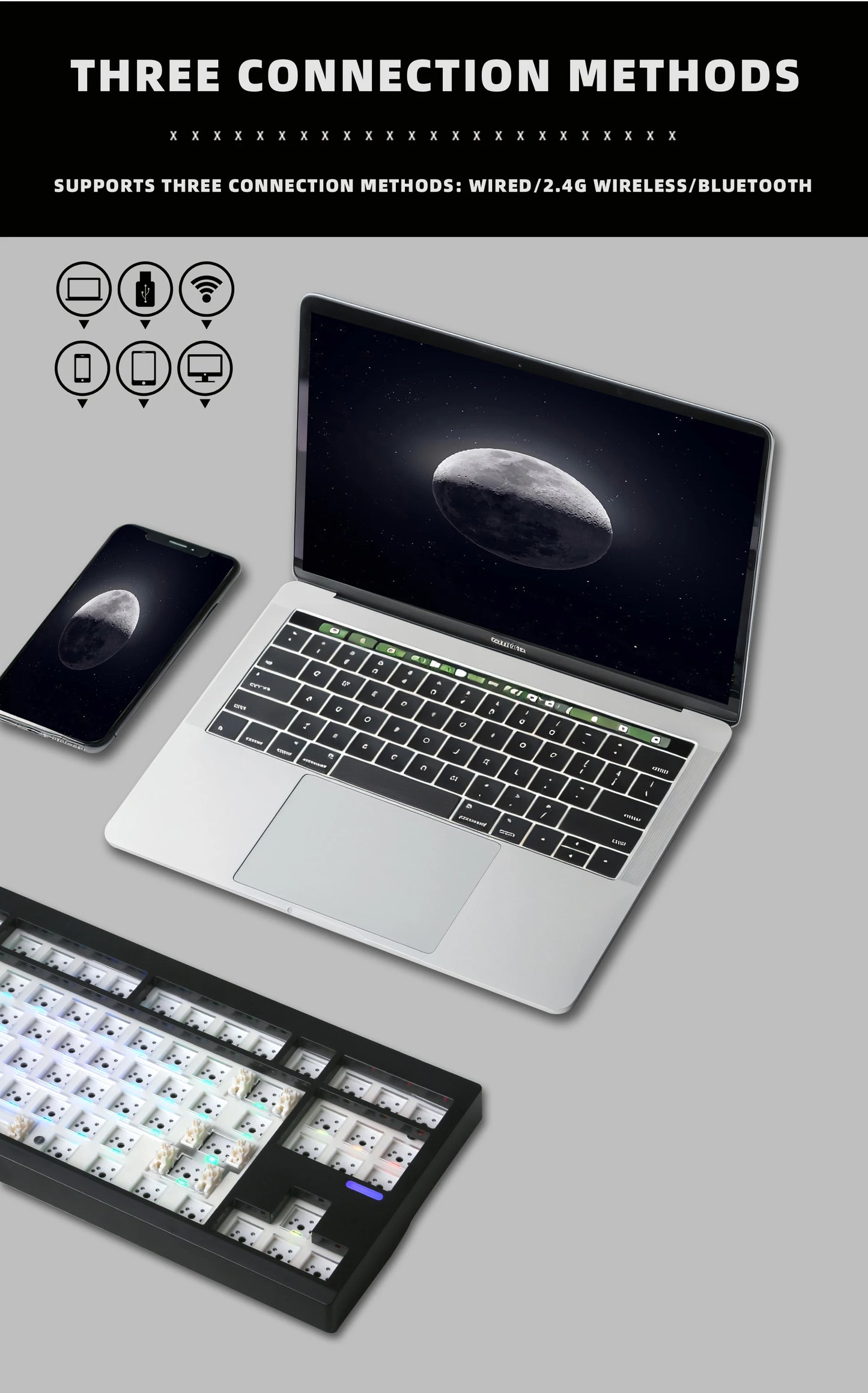 Kit de teclado mecânico ZUOYA GMK87L, estrutura Gasket, programável VIA/QMK, hot-swap, sem fios em três modos, RGB
