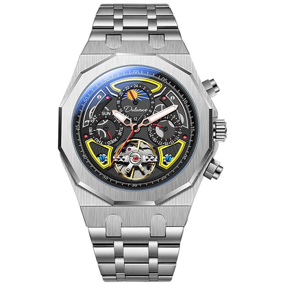 Top Brand Sport Watches with Tourbillon Stainless Steel Rubber Strap Multifunction Dial Automatic Watches Reloj Hombre New