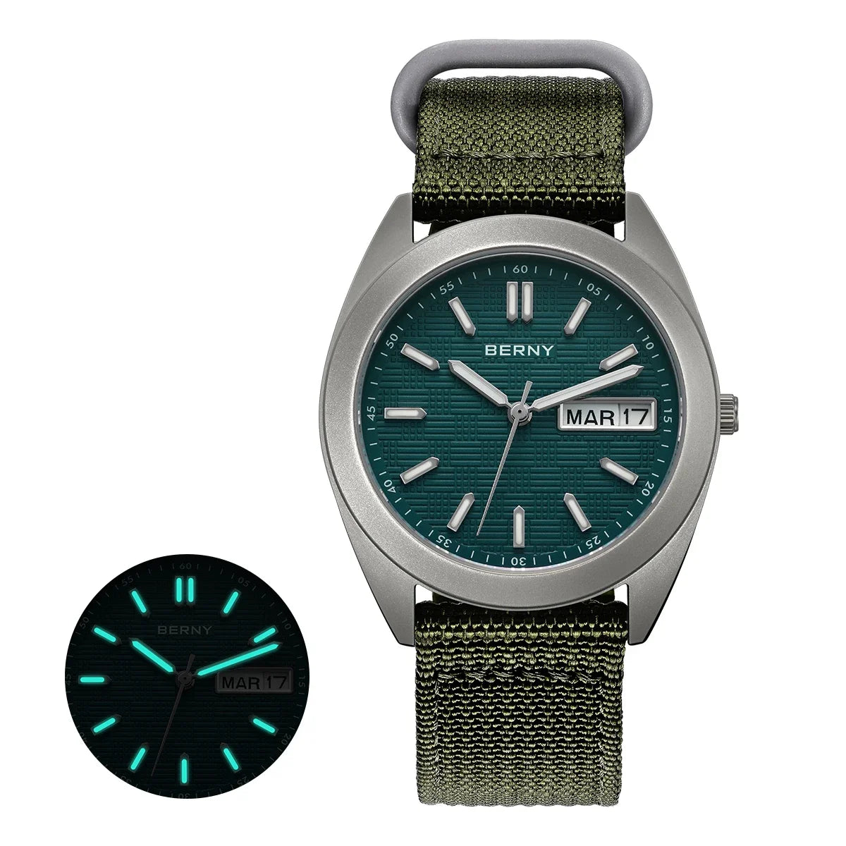 BERNY Full Titanium Men Watch Date Week Quartz Watches Calendar Sapphire Super Luminous 100M Waterproof Lightweight Wristwatch