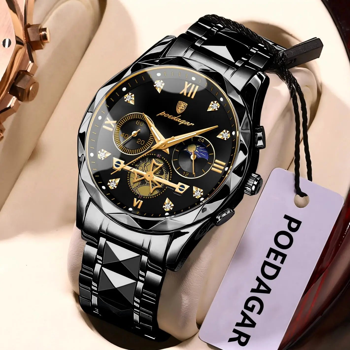 POEDAGAR Top High Quality Man Wristwatch Stainless Steel Chronograph Business Men Watch Waterproof Luminous Quartz Men's Watches