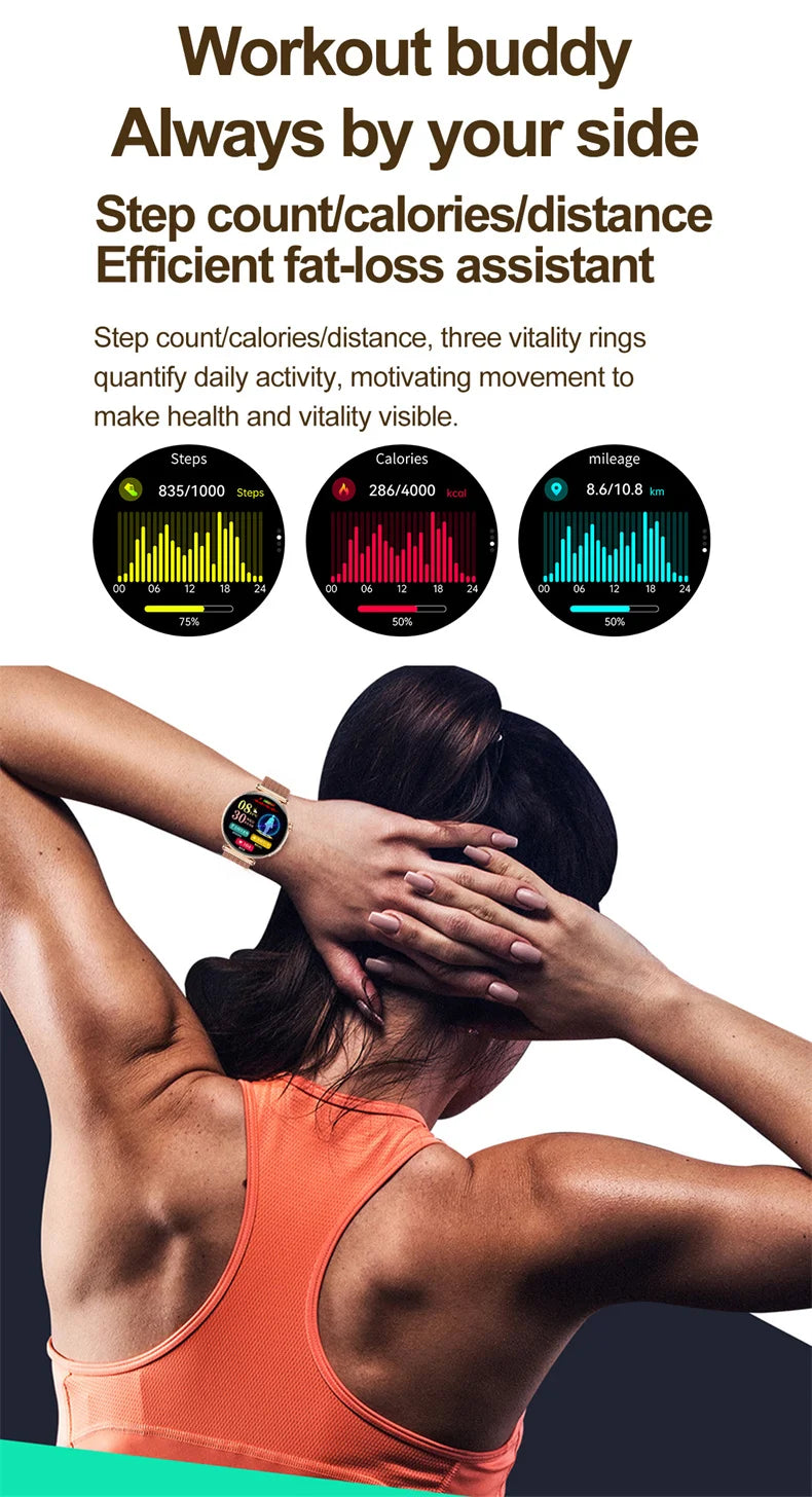 New 1.32inch Smart Watch For Women Health ECG Health Lady Watches Full Touch Screen Call Custom Dial Diamond Strap Smartwatch