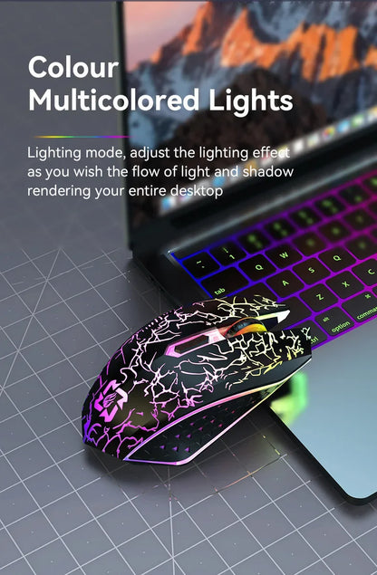 Rato Gaming RGB 2.4G sem fios, rato Bluetooth 1600DPI, 6 botões silenciosos, rato ergonómico de modo duplo para escritório, para MacBook e PC