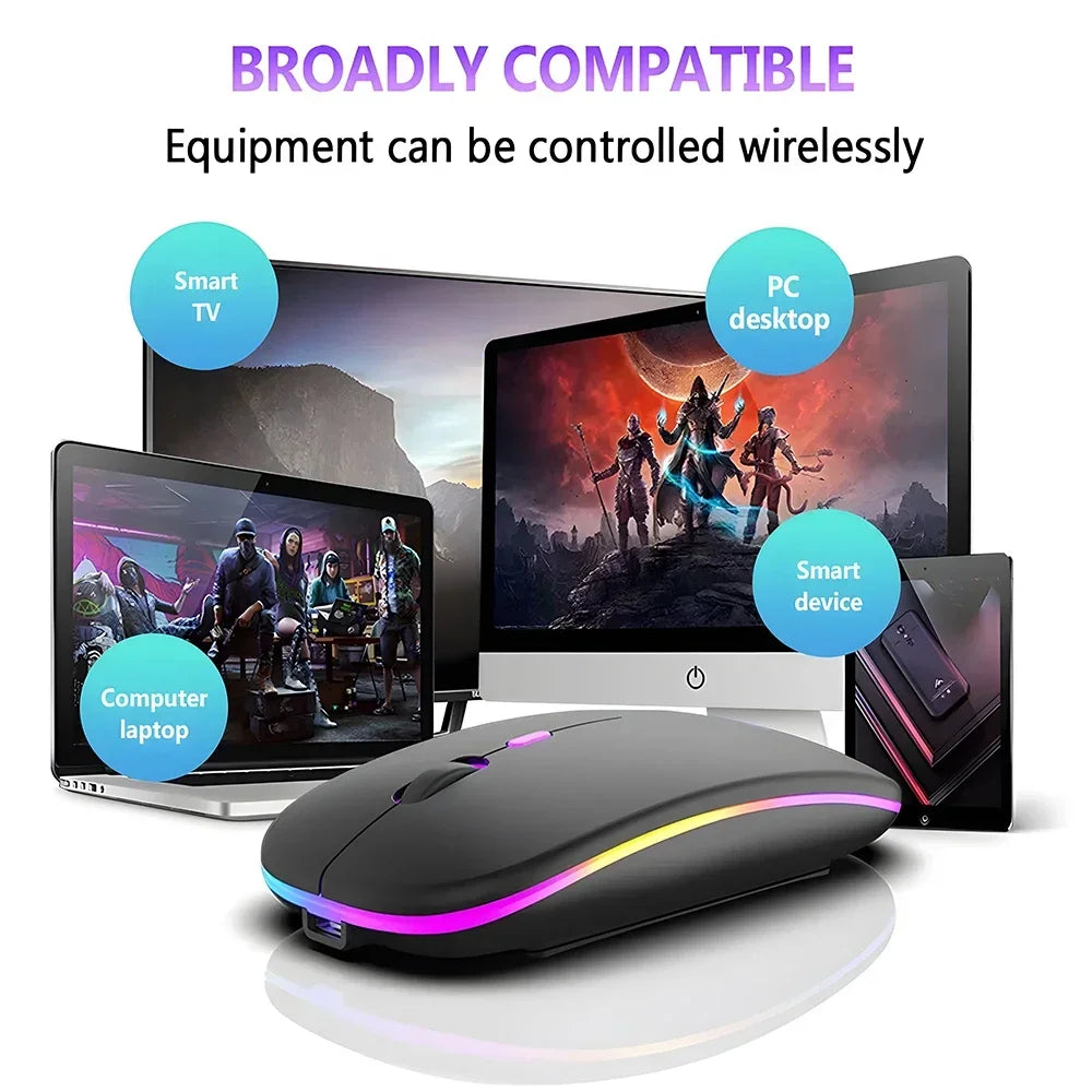 Rato sem fios recarregável de modo duplo, compatível com Bluetooth, 2.4G USB, para computador portátil, iPad, tablet e notebook, rato gaming