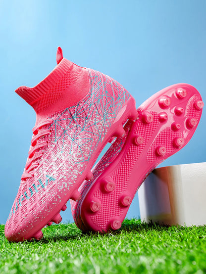 AG /FG Athletic Soccer cleats PU Fabric Comfort Upper TPU Anti-slip Long Studs Sole Reliable Quality Adult Kids Training Shoes