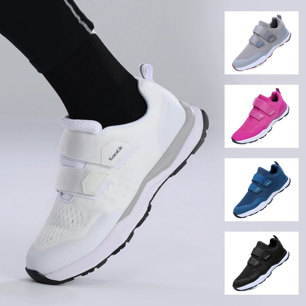 Buty rowerowe Santic – wielofunkcyjne buty do biegania, SPD, do użytku w pomieszczeniach i rekreacji, z gumową podeszwą, zapięciem na rzep, z siateczką 3D, unisex
