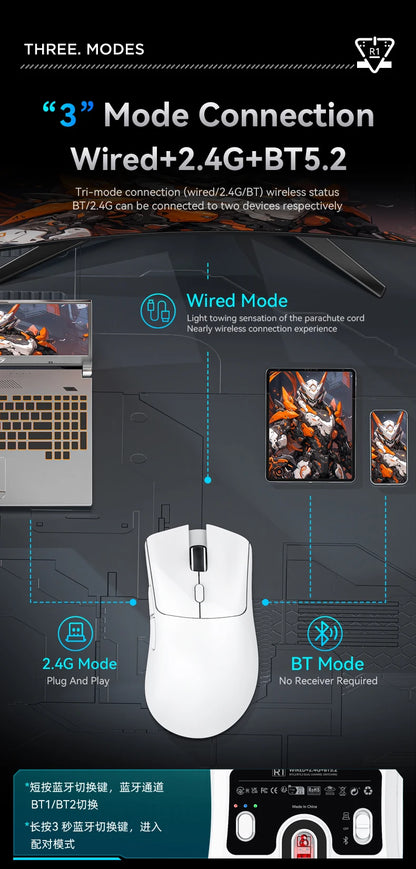Attack Shark R1/X11 Tri-Mode Wireless Gaming Mouse, 18,000 DPI PAW3311 Bluetooth, 2.4GHz & Wired Lightweight Programmable Gaming Mouse for PC & Laptop