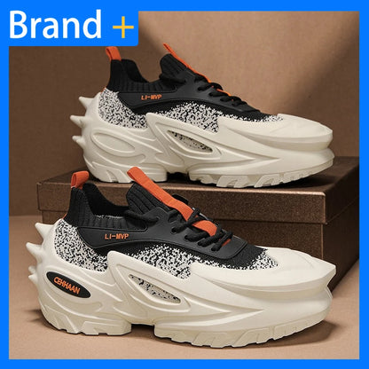 Mens Sports Shoes Elastic Thick Soled Anti Slip Outdoor Fitness Shoes Versatile Daily Wear Casual Street Fashion Walking Shoes