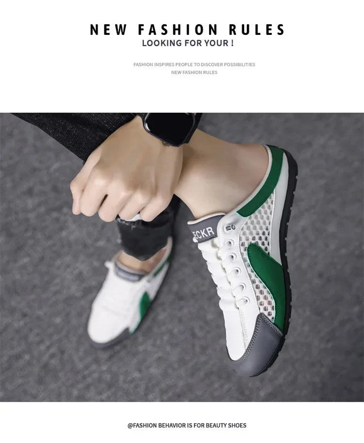Men's Slip-On Lace-Up Casual Sports Shoes Breathable Mesh Unisex Spring Autumn Season Low Cut Flat Footwear Quick Easy Wear