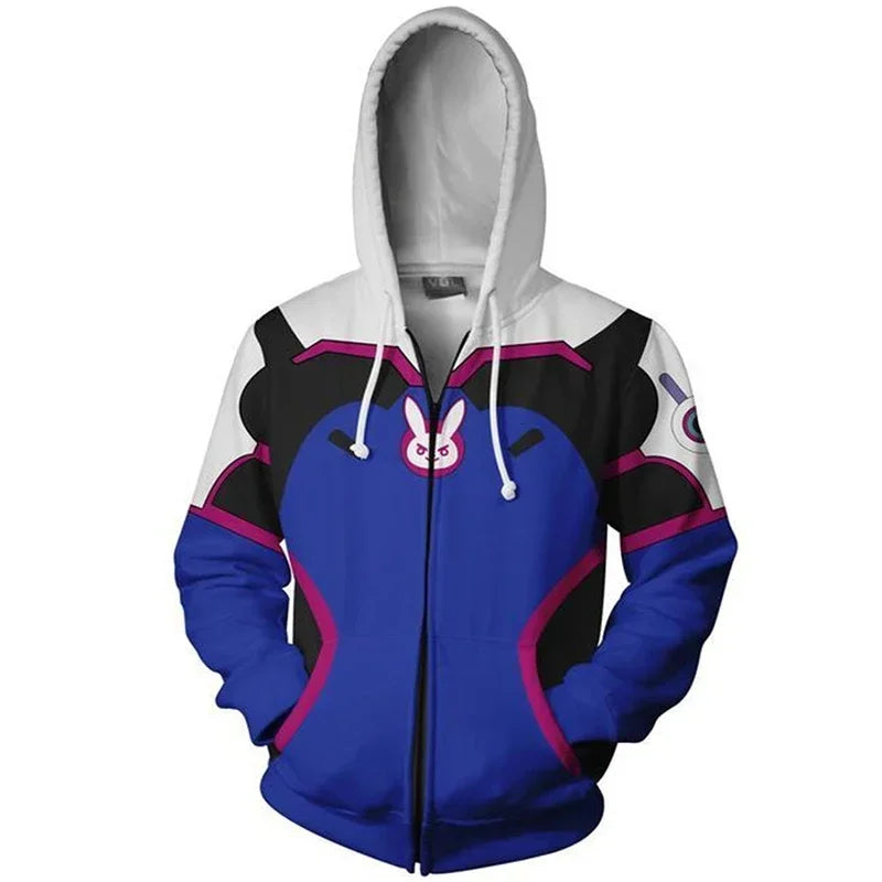 Sweatshirt com Capuz de Anime e Gaming com Impressão 3D Overwatches DVA DJ, Fato de Cosplay, Casaco com Capuz para Mulher, Homem e Casal, Top de Vestuário