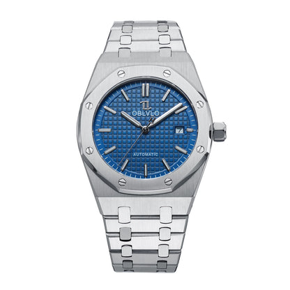 OBLVLO TM-ASP Luxury Men's Watch 41mm Blue Dial Rose Gold Automatic Luminous Waterproof Mechanical Casual Business Watch