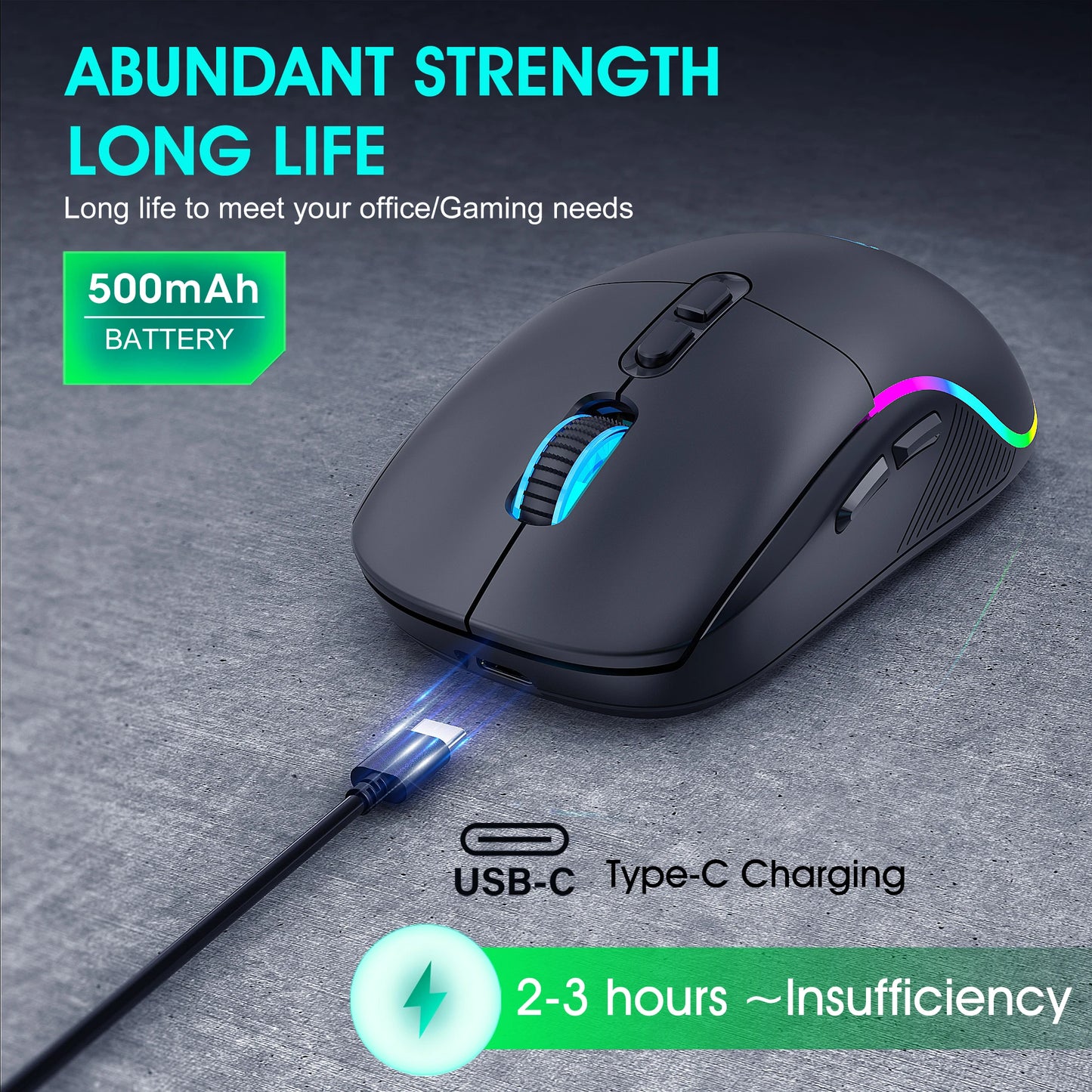 Rato Tri-Mode 2.4G sem fios/Bluetooth/com fios, DPI ajustável em 6 níveis, bateria de 500mAh, iluminação RGB, rato de gaming e eSports com macro para escritório