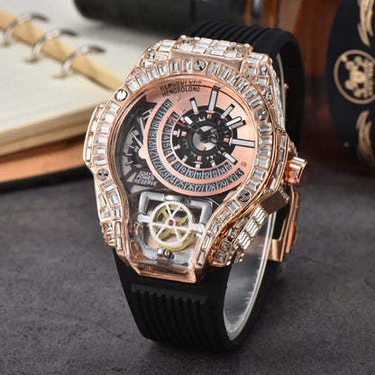 Full diamond Case Business Luxury Top Mens Watches Rubber Strap Color Creative Decorative Quartz Watch Men AAA Clocks Relogio