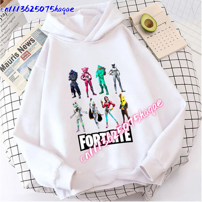 Sweatshirts Fortnite Novos para Criança, Hoodie com Estampado de Personagem de Jogo em Desenho Animado, Tops Casuais de Outono, Roupa de Inverno para Meninos Bebés