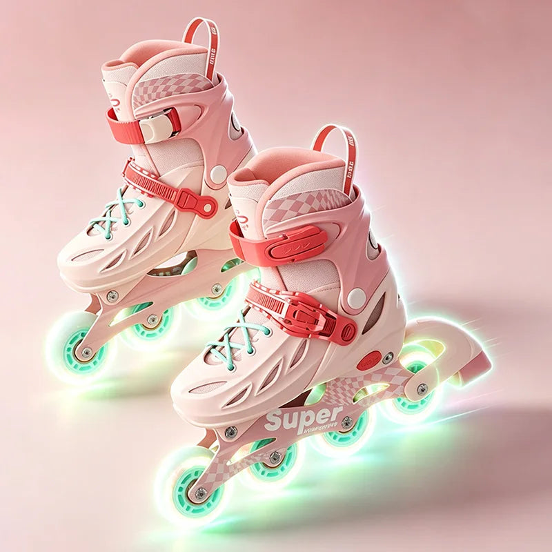 Inline Skates boy black Adjustable Size pink girl Children Sports Rollerblades High Speed new LED Light Up Professional