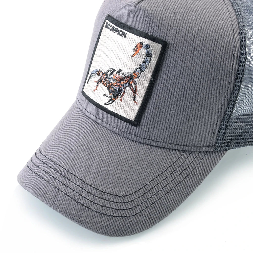 Unisex trucker kapa s vezenim Scorpion zakrpama, muška bejzbol kapa, ženska snapback hip hop kapa, vanjska kapa s prozračnim vizirom