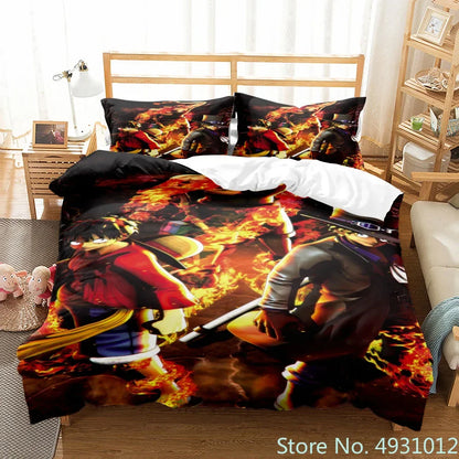 One Piece Luffy Boy 3pcs Bedding Set Quilt Cartoon Duvet Cover Pillowcase Bedclothes Children Kids Boy Bed Bedroom Set