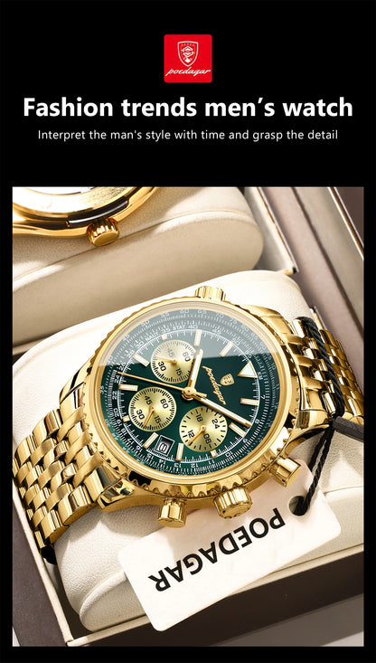 POEDAGAR Trendy Man Watch Chronograph Date Waterproof Luminous Men's Watches Stainless Steel Quartz Sports Luxury Man Wristwatch