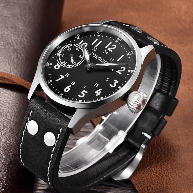 Corgeut Seagull ST3600 17 Jewelry 44mm Mechanical Watch Hand Wound Sapphire waterproof Watch Sports Leather Luxury 6497 Watch