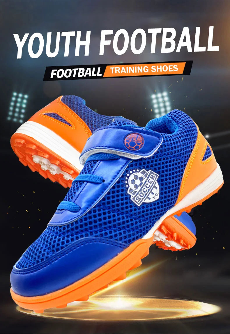 Boys' and Girls' TF Children's Football Shoes Hook and Loop Football Boots No Spikes Lacrosse Beginner Cricket Shoes Baseball Shoes