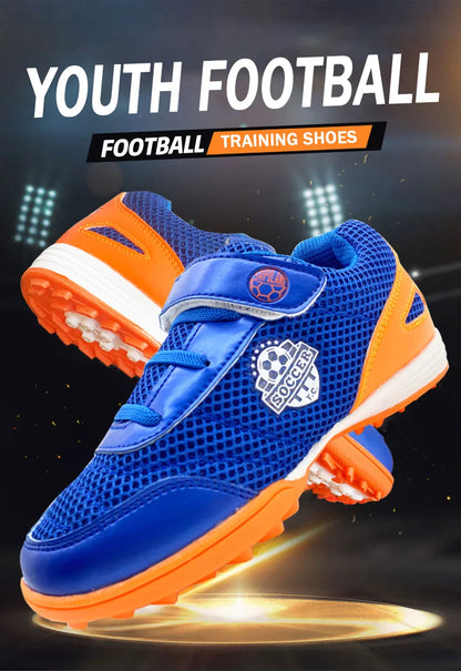 Boys' and Girls' TF Children's Football Shoes Hook and Loop Football Boots No Spikes Lacrosse Beginner Cricket Shoes Baseball Shoes