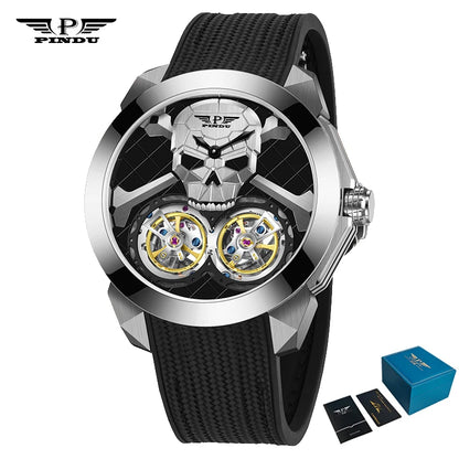 PINDU Watch New TOP Men Mechanical Watches Double Flywheel Automatic Movement Sapphire 5ATM Waterproof 45.5MM Wristwatches Men