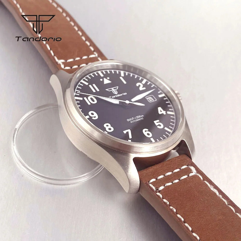 Tandorio 39mm Pilot Men's Diving Automatic Watch AR Sapphire Miyota8215/PT5000 Movt Mechanical Steel Wristwatch 20BAR Green Lume
