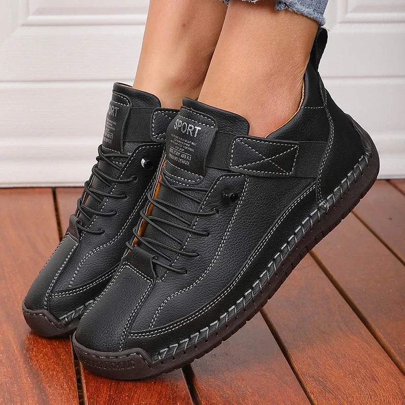 Handmade Leather Women Loafers Casual Comfortable Soft Soled High-quality Motorcycle Boots Fashionable British Tennis Nude Boots