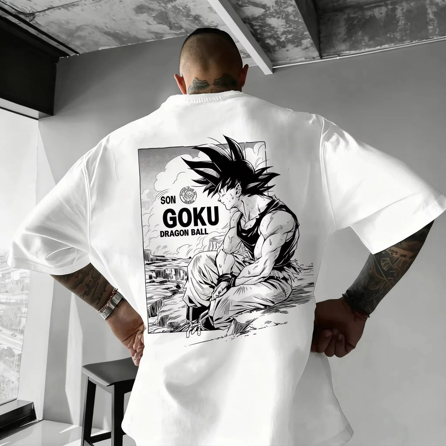 Summer 2026 Dragon Ball oversized T-shirt with power cord, Little Goku, artistic print, neutral casual Y2K