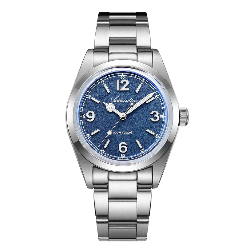 Relógio para homem ADDIESDIVE 36mm em destaque AD2518 com vidro espelhado convexo, aço inoxidável 316L, Reloj Hombre, 100m à prova de água, quartzo