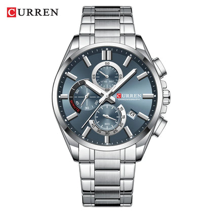 CURREN Men's Stainless Steel Chronograph Watches with Luminous Hands,Triple Sub-Dials Auto Date Fashion Design Quartz Wristwatch
