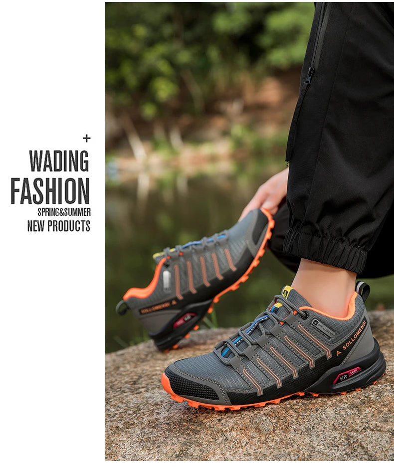 Men's Waterproof Hiking Shoes Outdoor Breathable Travel Walking Shoes Tactical Training Shoes Comfortable Lockless Cycling Shoes