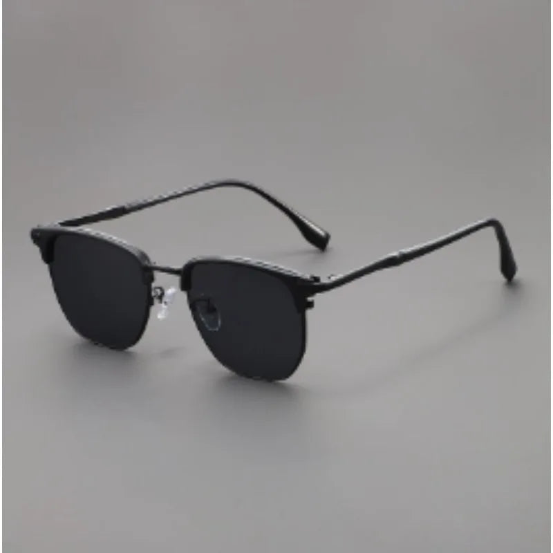 Handsome Half Frame Sunglasses Personalized Retro Rectangular Design Black Gray Eyeglass Lenses UV Resistant Sunglasses