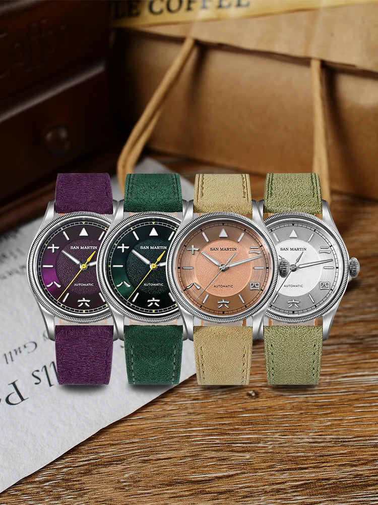 San Martin 39.5mm Retro Chinese Characters Indices Dial Men Pilot Watch YN55 100M Waterproof BGW-X1 Luminous SN0033C