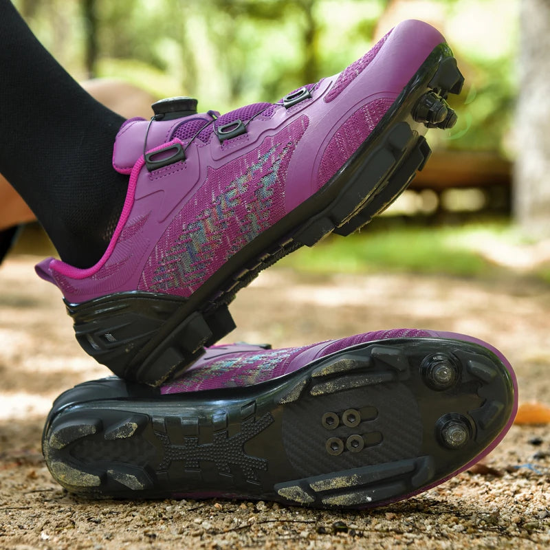 Scarpe da ciclismo MTB uomo donna T03 viola traspiranti, a sgancio rapido, per ciclismo su strada, sport outdoor, racing e allenamento
