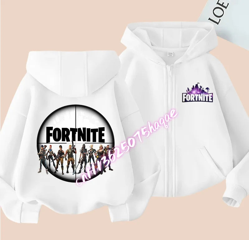 Novo hoodie infantil Fortnite com fecho de correr, estilo cartoon anime, casual e respirável, casaco para meninos, primavera 2026, roupa para criança