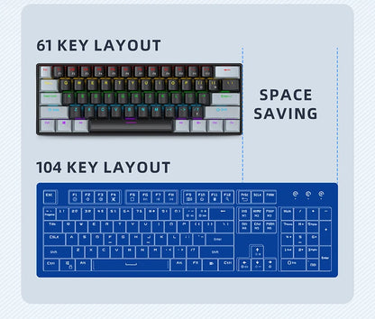 61 Keys Mechanical Keyboard Wired, APAYADO K61 RGB 60% Portable Mini Keyboard Black, White, Red/Blue Switch for Gaming