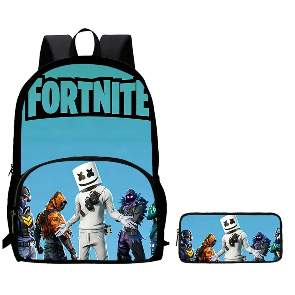 Conjunto de 2 Peças de Mochila Escolar Infantil FORTNITE Cartoon, Mochila Leve e Resistente e Estojo com Bolso Frontal, Meninos e Meninas 5-10