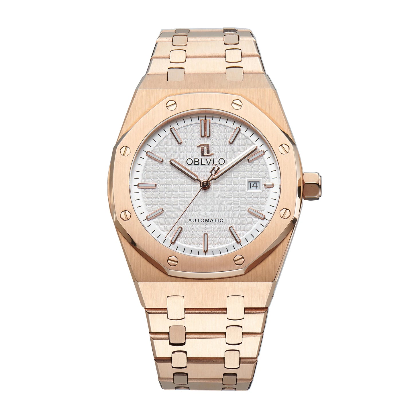 OBLVLO TM-ASP Luxury Men's Watch 41mm Blue Dial Rose Gold Automatic Luminous Waterproof Mechanical Casual Business Watch