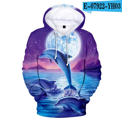 Classic Dolphins tigers wolves galloping horses animal 3D Print Hoodies Long Sleeve Sweatshirts Adult/Child Casual Pullovers