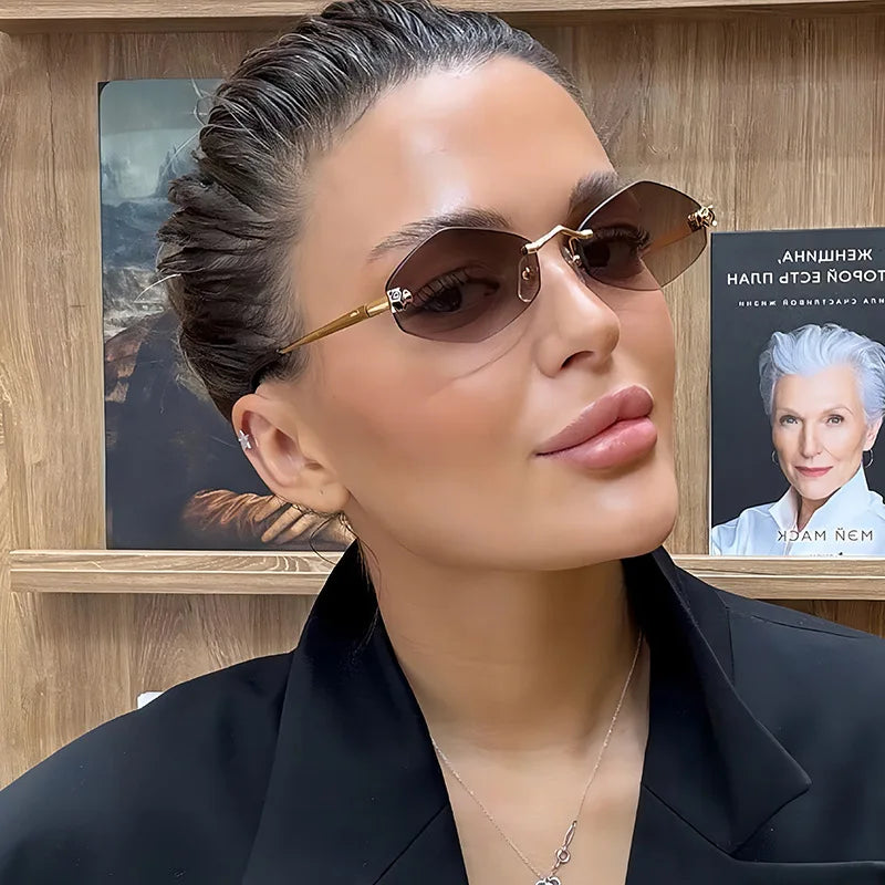 Frameless Rhombus Personalized Women's Sunglasses,Elegant And Versatile Classic Sunglasses Luxury And High-End Sunglasses UV400.