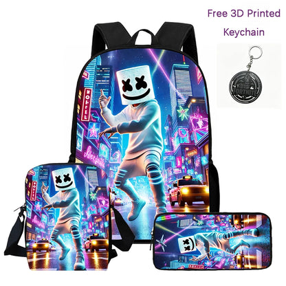 3Pcs Kids Backpack Set, Crossbody & Pencil Bag, FORTNITE Cartoon Bag, Lightweight for Boys Girls 6-10, Free 3D Printed Keychain
