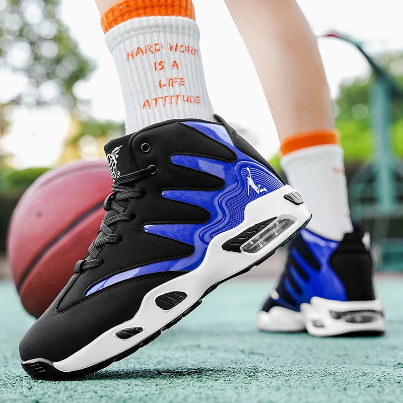 Men's Breathable Lightweight High-Top Basketball Shoes - Non-Slip Rubber Sole, Geometric Pattern Design, Suitable for Running, Training, and Casual Wear - Stylish Sneakers for All Seasons - Perfect Gift for Him, Durable Baske