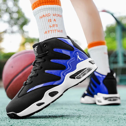 Men's Breathable Lightweight High-Top Basketball Shoes - Non-Slip Rubber Sole, Geometric Pattern Design, Suitable for Running, Training, and Casual Wear - Stylish Sneakers for All Seasons - Perfect Gift for Him, Durable Baske