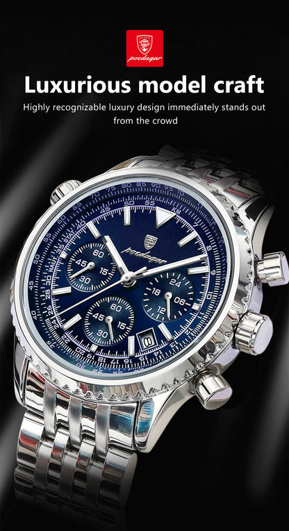 POEDAGAR Fashion Military Men's Watches Waterproof Luminous Date Chronograph Man Watch Stainless Steel Luxury Quartz Male Clock