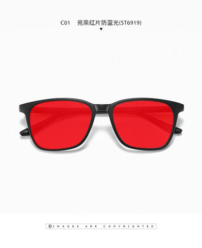 Men Sleep Blue Light Blocking Glasses Women Anti Radiation Computer Eyewear UV500 PC Red Lenses TR90 Square Eyeglasses Frames