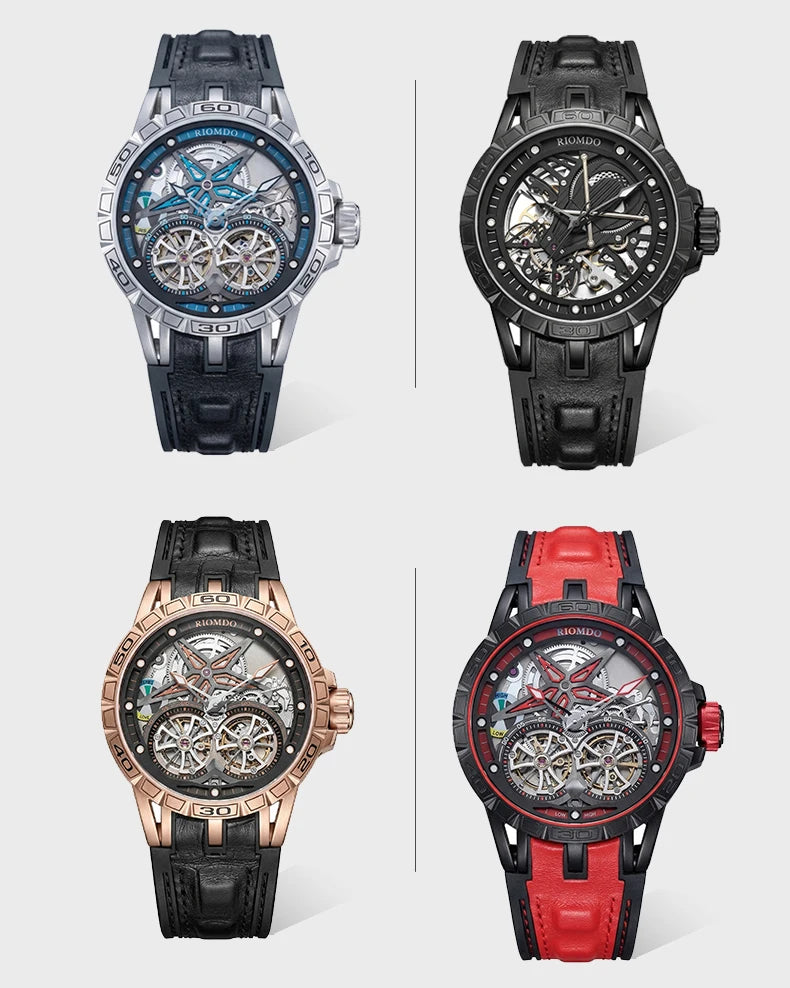 OBLVLO Mens Luxury Machinery Skeleton Dial Mechanical Automatic Watch Analog White Rubber Band Military Watch RD-901
